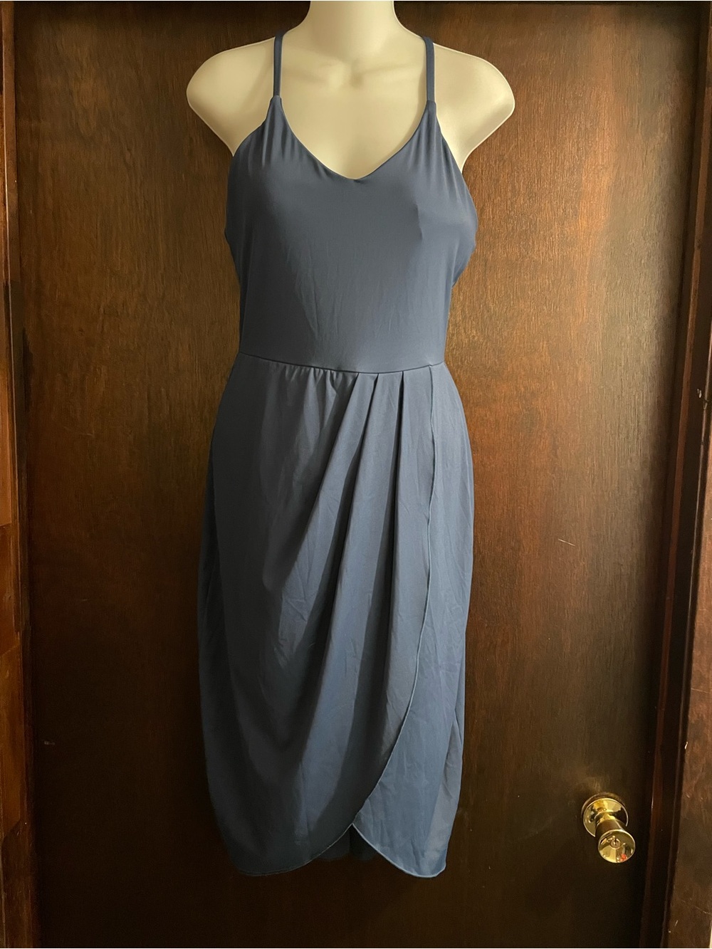 Halara Brand Women's size Medium Midi Racerback Faux Wrap Dress Majolica Blue